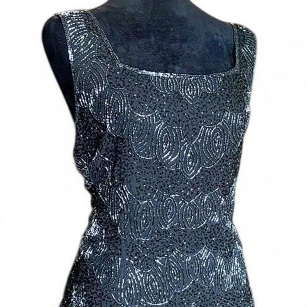 Deadstock Vintage 90s Black Beaded Tank Top – Evening Party XL